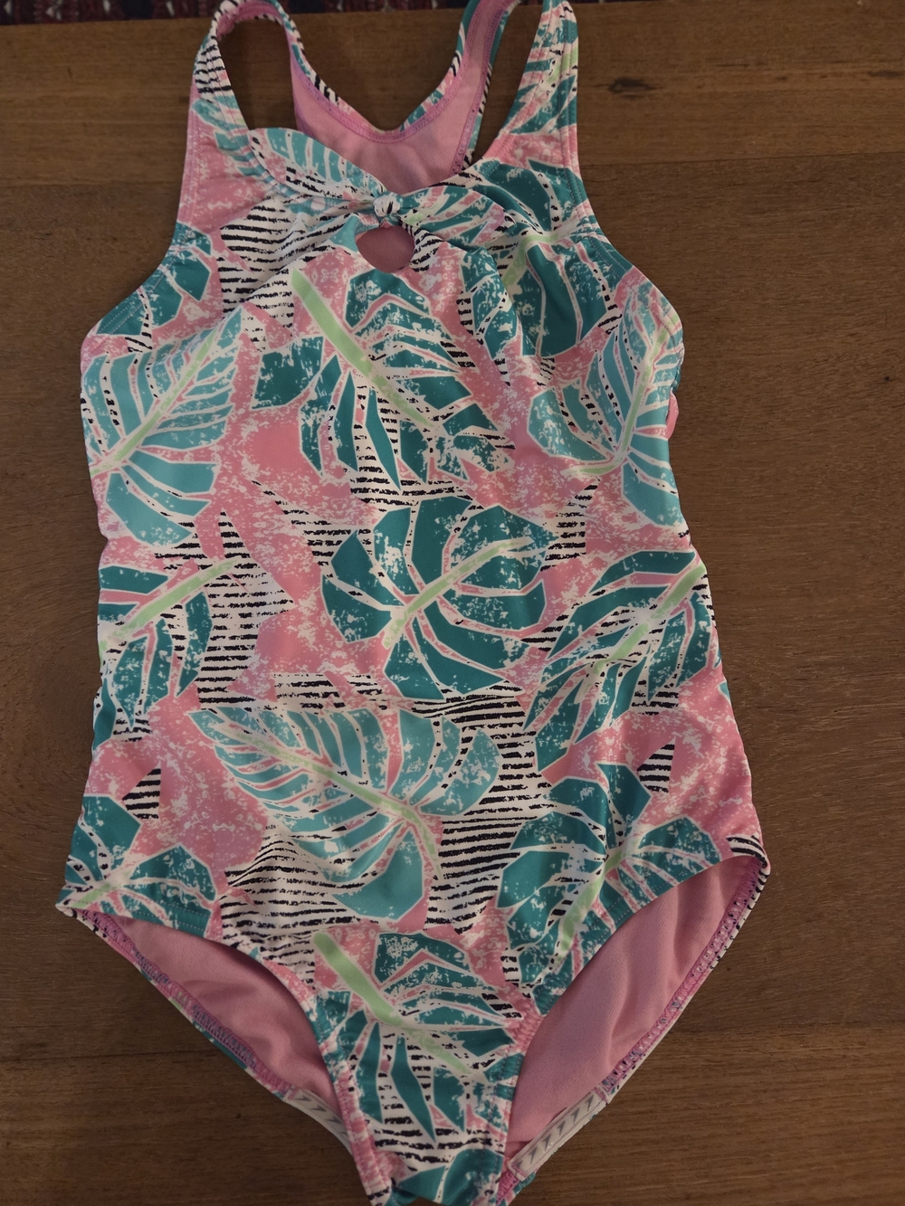 Speedo Print Tie Front Tropical One Piece Swimsuit Pink Size 14